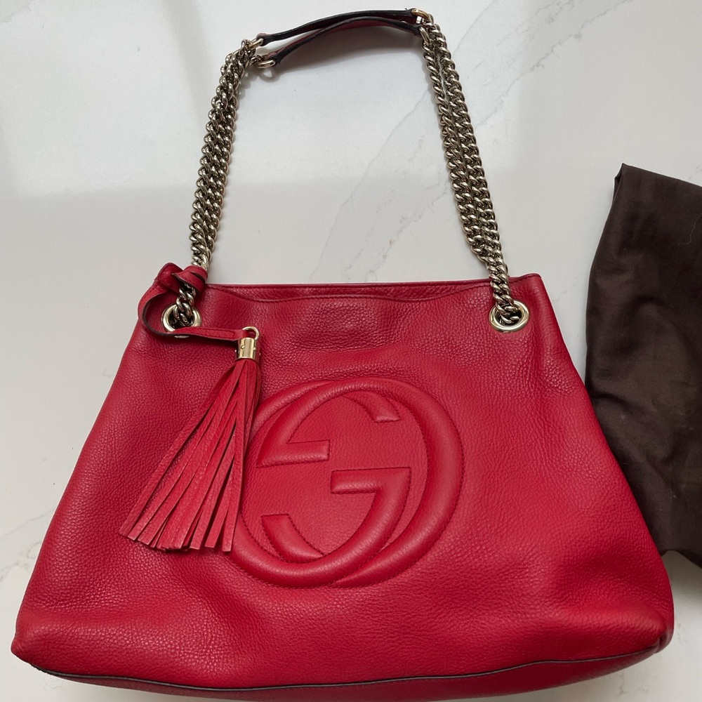 Gucci Leather Soho Shoulder Tote bag Red